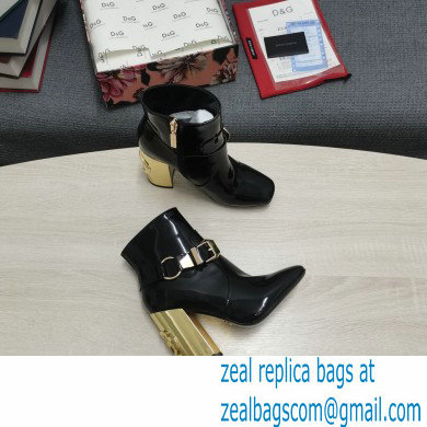 Dolce  &  Gabbana Heel 10.5cm Leather Ankle Boots Patent Black with DG Karol Heel and Buckle 2021